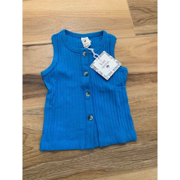 NWT 12-18 Blue Azure Cotton Button Down Tank, Kate Quinn - Picture 1 of 4